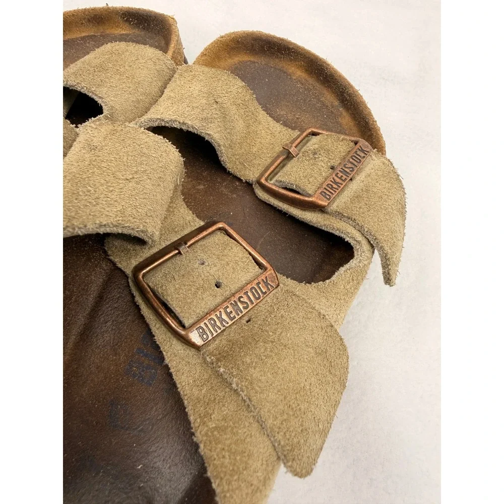 Birkenstock Arizona Taupe Suede Two Strap Buckle Sandals Womens 37 L6 M4